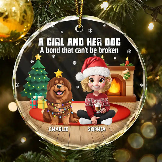 3D Effect A Girl And Her Dog - Personalized Circle Ornament