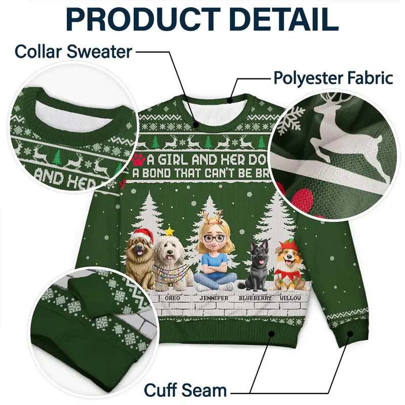 3D Effect A Girl And Her Dog - Personalized Unisex Ugly Sweater