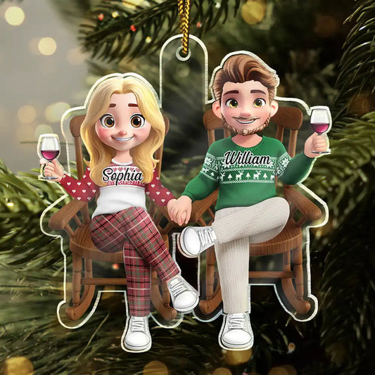 3D Effect Couple Sitting And Holding Hand - Personalized Custom Shaped Acrylic Ornament