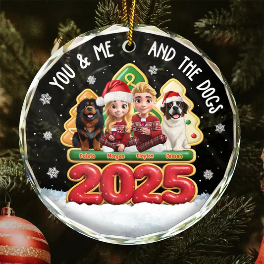 3D Effect Couple You And Me And The Dogs - Personalized Circle Acrylic Ornament
