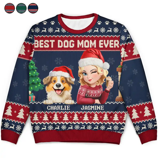 3D Effect Dog Mom Christmas - Personalized Unisex Ugly Sweater