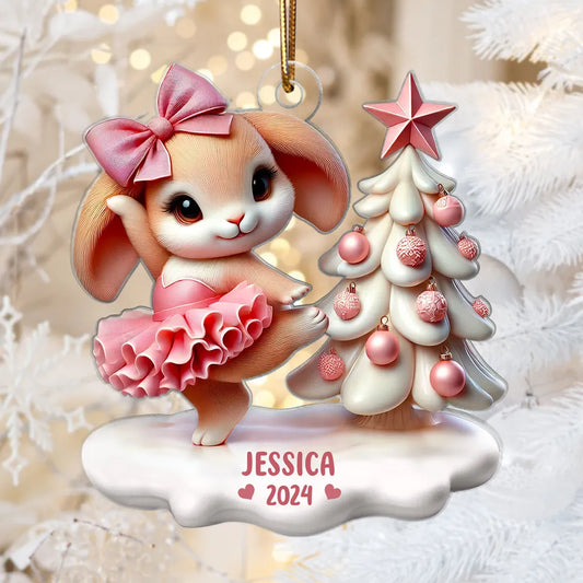 3D Effect Cute Bunny Girl Dancing Christmas Personalized Acrylic Ornament, Christmas Gift For Daughter, Granddaughter