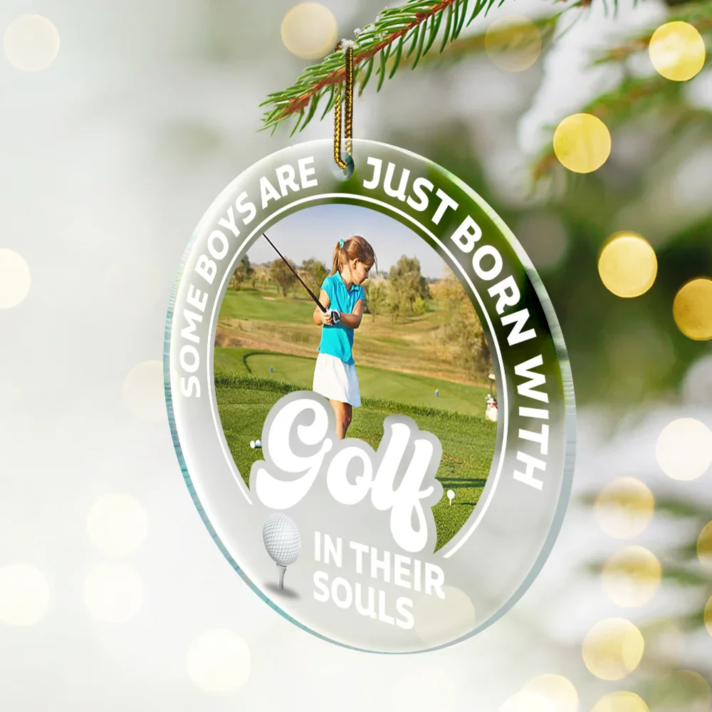 Custom Photo Born With Baseball In Their Souls - Personalized Custom Shaped Acrylic Ornament