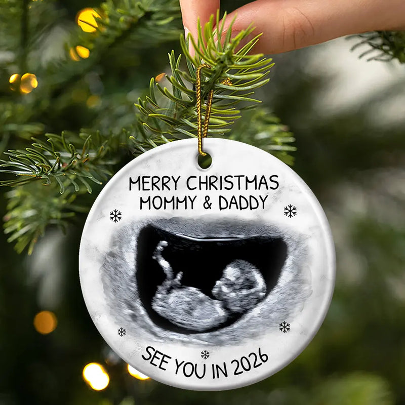 Custom Photo Baby Expecting See You In 2026 - Personalized Circle Acrylic Ornament