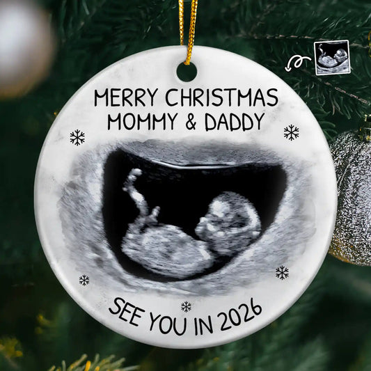 Custom Photo Baby Expecting See You In 2026 - Personalized Circle Acrylic Ornament