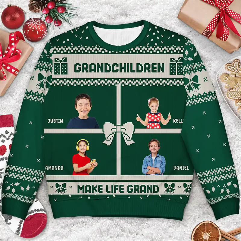 Custom Photo Life Is Grand With My Grandkids - Personalized Unisex Ugly Sweater