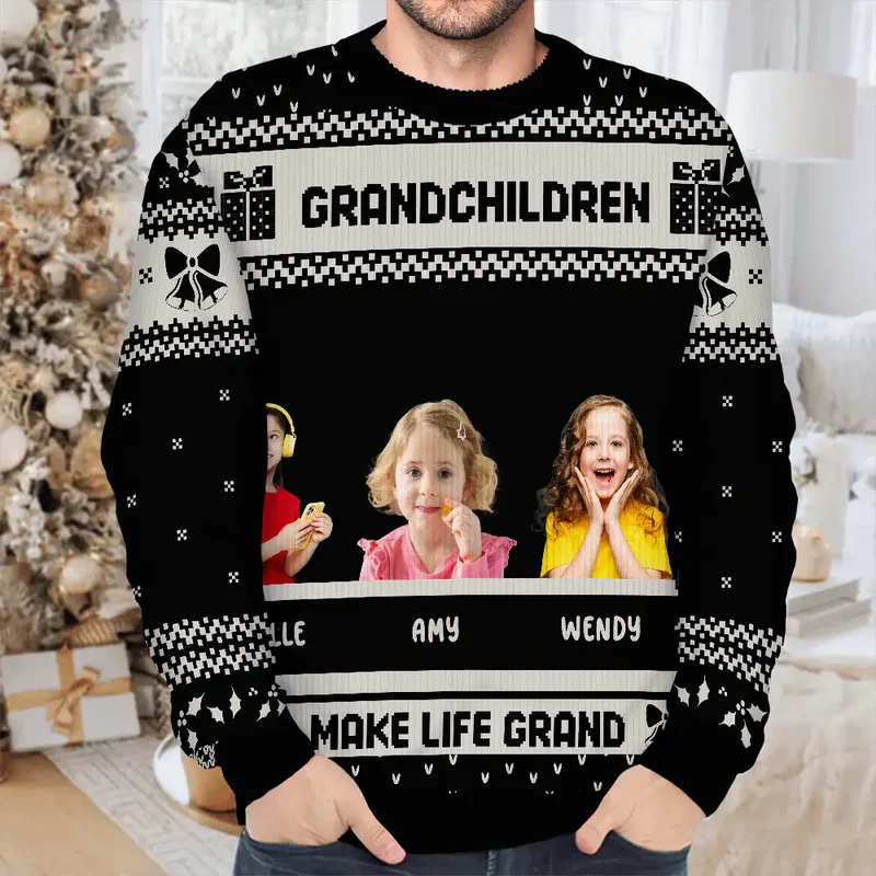 Custom Photo Life Is Grand With My Grandkids - Personalized Unisex Ugly Sweater