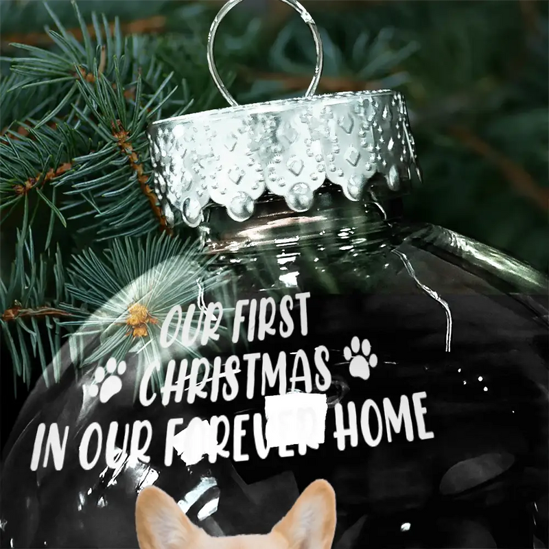 Custom Photo My First Christmas In My Forever Home - Personalized Ball Ornament