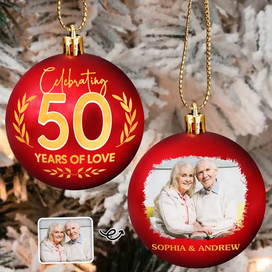 Custom Photo Year Of Love Wedding Anniversary - Personalized Ball Ornament