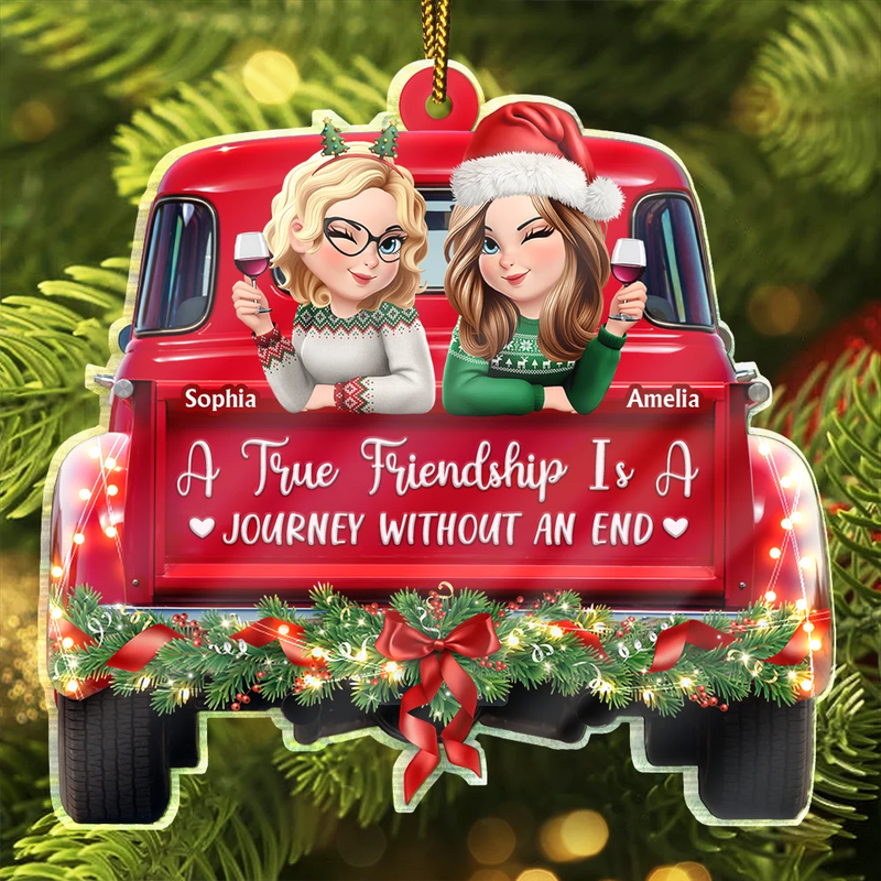 A Journey Without An End 3D Effect Bestie Red Truck - Personalized Custom Shaped Acrylic Ornament
