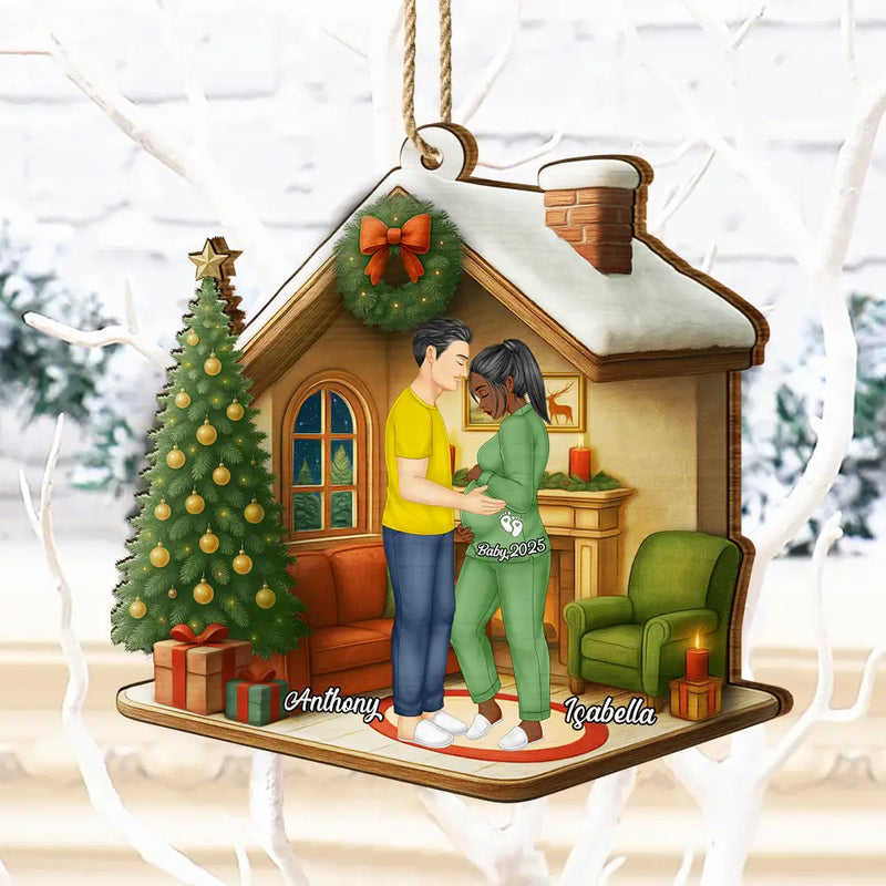 Expecting Parents Christmas Pregnancy - Personalized Custom Shaped Wooden Ornament