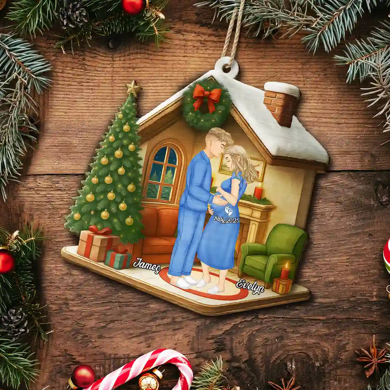 Expecting Parents Christmas Pregnancy - Personalized Custom Shaped Wooden Ornament