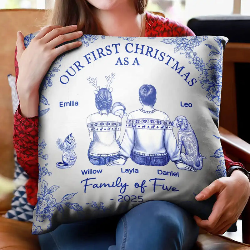 First Christmas As A Family Of Four New Parents Toile - Personalized Pillow