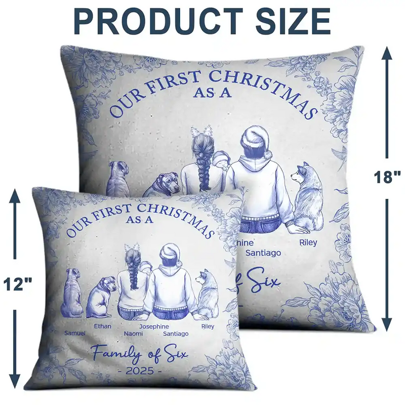 First Christmas As A Family Of Four New Parents Toile - Personalized Pillow