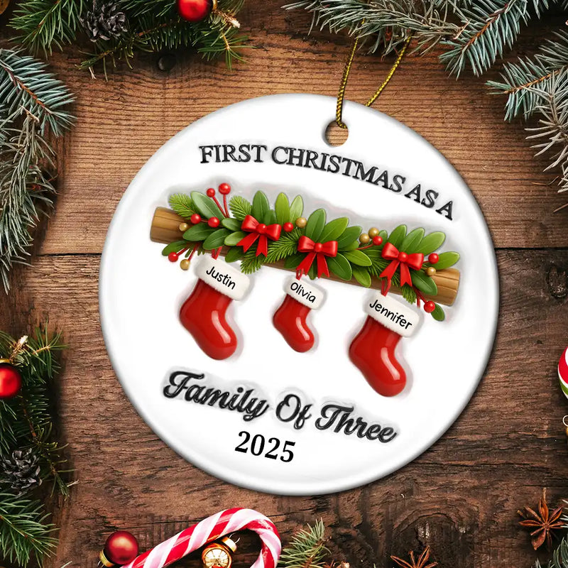 First Christmas Stocking Family - Personalized Circle Acrylic Ornament