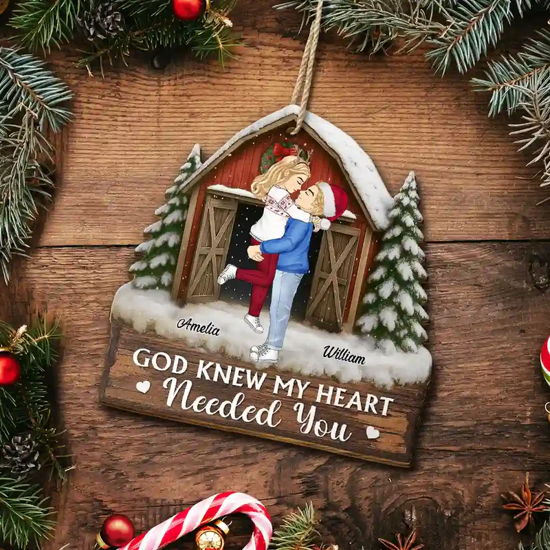 God Gave Me You Couple Red Barn - Personalized Custom Shaped Wooden Ornament