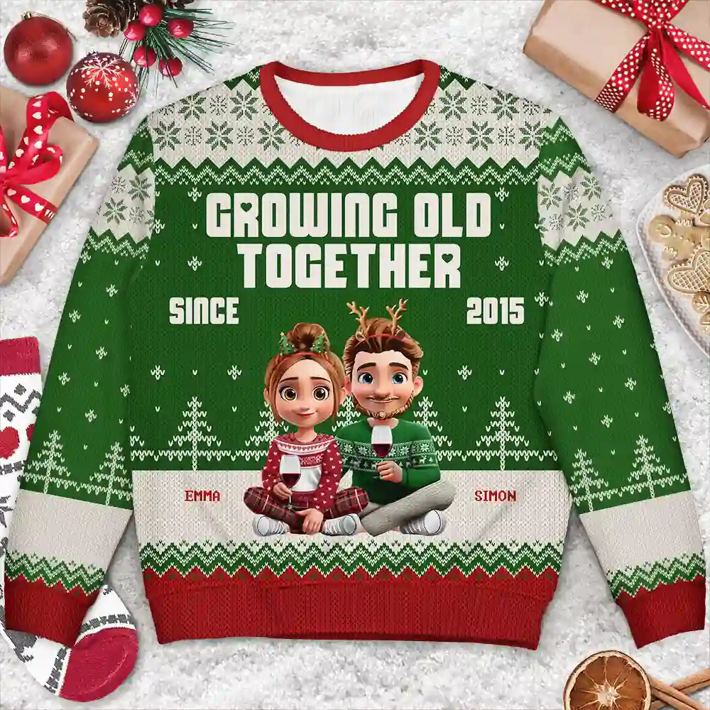 Growing Old Together Since 3D Couple - Personalized Unisex Ugly Sweater