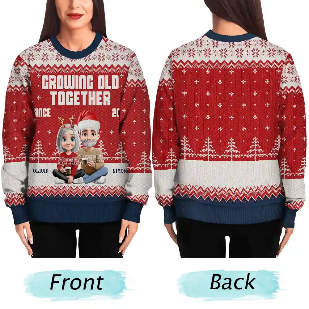 Growing Old Together Since 3D Couple - Personalized Unisex Ugly Sweater