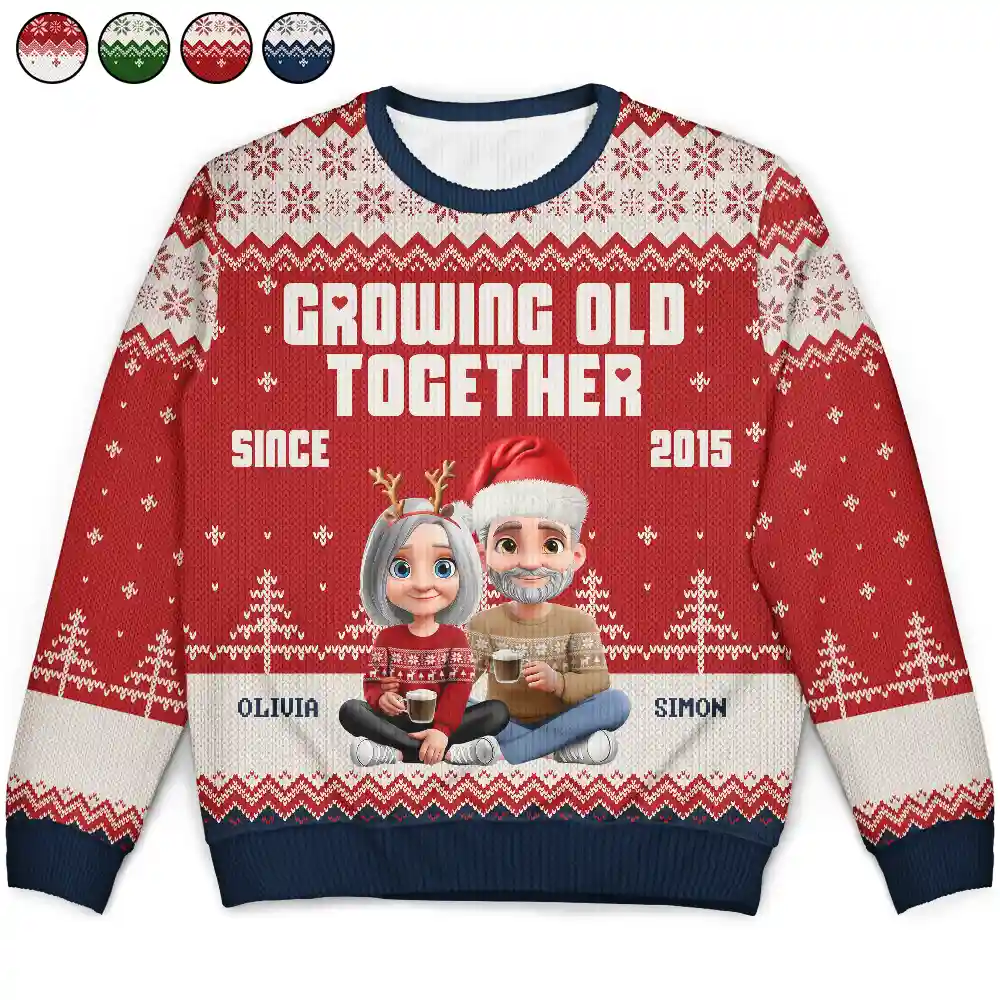 Growing Old Together Since 3D Couple - Personalized Unisex Ugly Sweater
