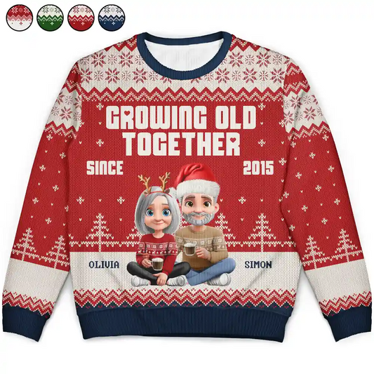Growing Old Together Since 3D Couple - Personalized Unisex Ugly Sweater