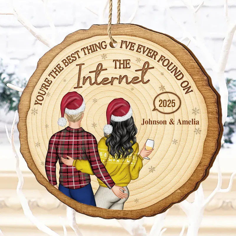 It Started With A Message Online Dating Couple - Personalized Custom Shaped Wooden Ornament