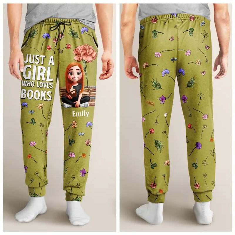 Just A Girl Who Loves Book Birth Month Flower - Personalized Sweatpants
