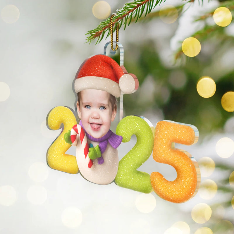 Custom Photo Sweet Candy Snowman Funny Baby First Christmas - Personalized Custom Shaped Acrylic Ornament