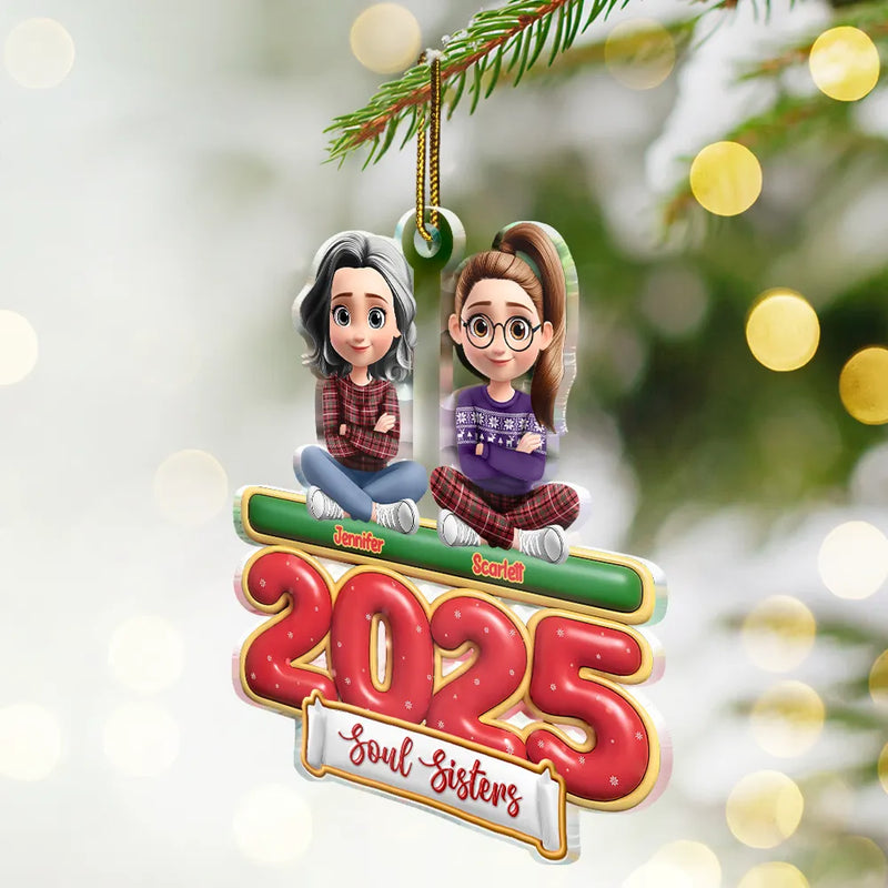 2025 Besties Sister Forever 3D Effect - Personalized Custom Shaped Acrylic Ornament