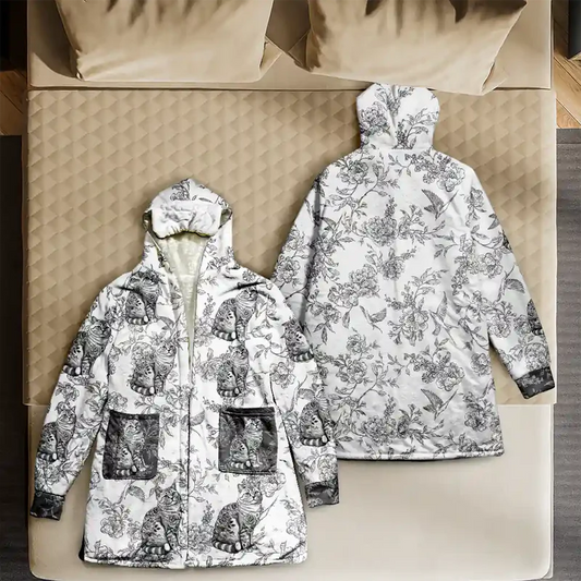 Cat Mom Toile De Jouy Cats - Personalized Hooded Robe