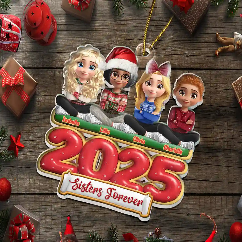 2025 Besties Sister Forever 3D Effect - Personalized Custom Shaped Acrylic Ornament