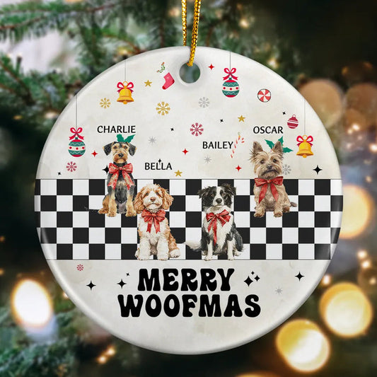 Merry Woofmas Vintage Dog - Personalized Circle Acrylic Ornament