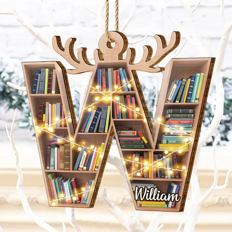 Monogram Letter Bookish Keepsake - Personalized Custom Shaped Wooden Ornament