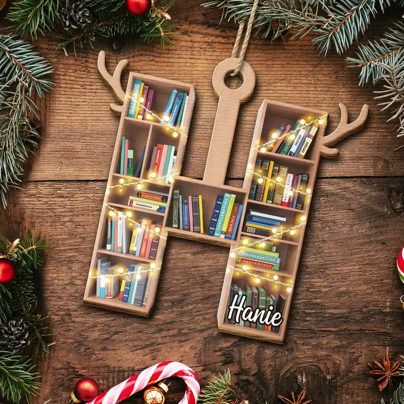 Monogram Letter Bookish Keepsake - Personalized Custom Shaped Wooden Ornament