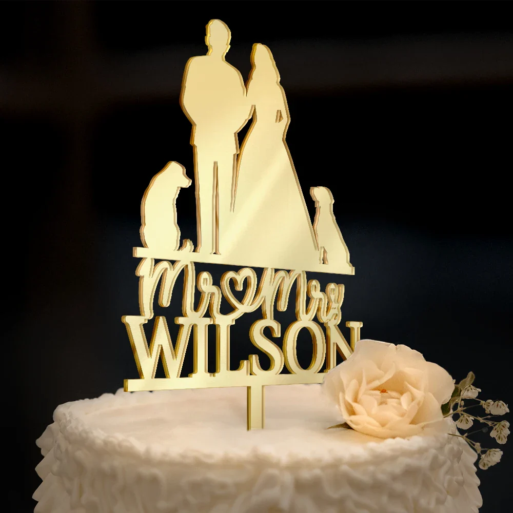 Mr & Mrs Pet Couple Wedding - Personalized Cake Topper