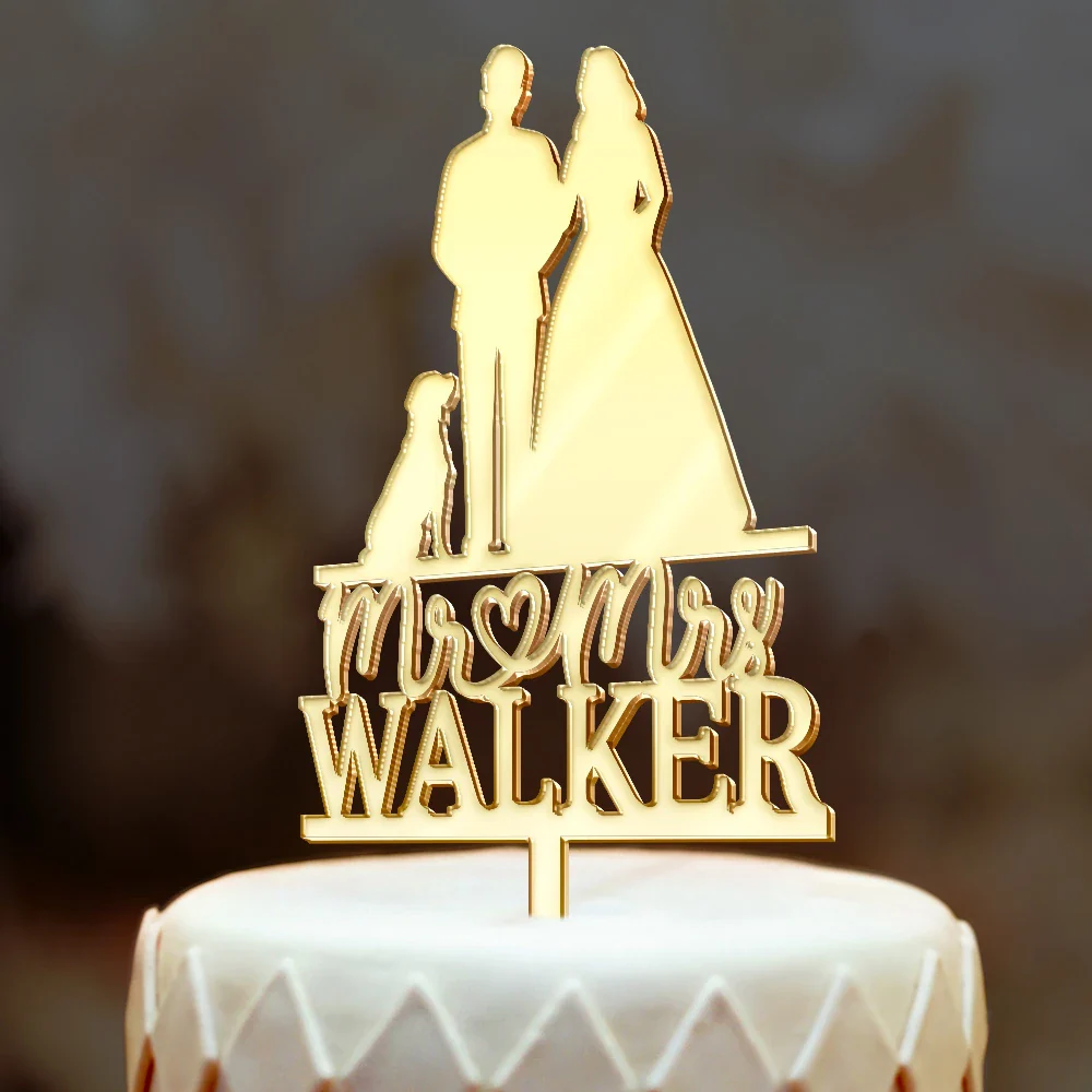 Mr & Mrs Pet Couple Wedding - Personalized Cake Topper