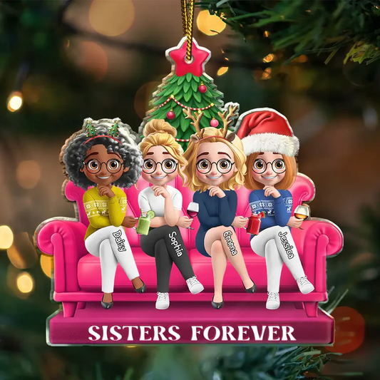 3D Effect Besties Forever Christmas - Personalized Custom Shaped Acrylic Ornament