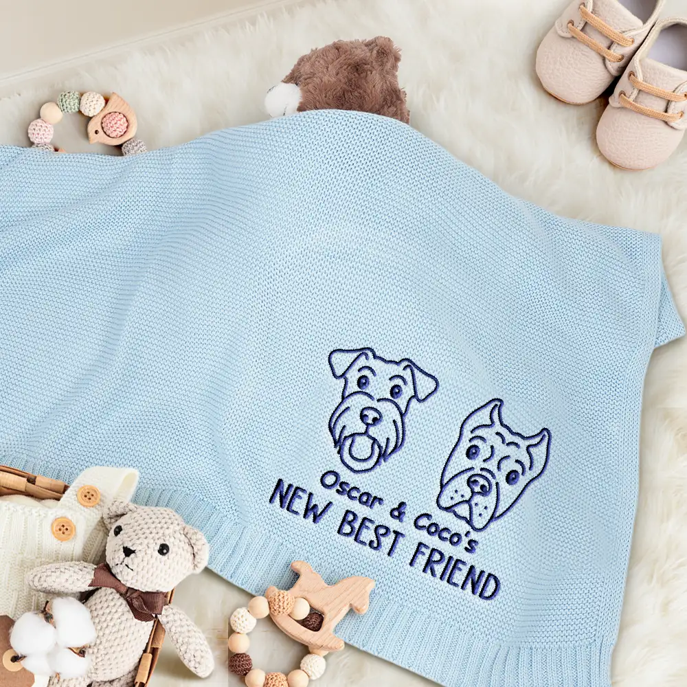 New Best Friend Baby - Personalized Embroidered Knitted Baby Blanket