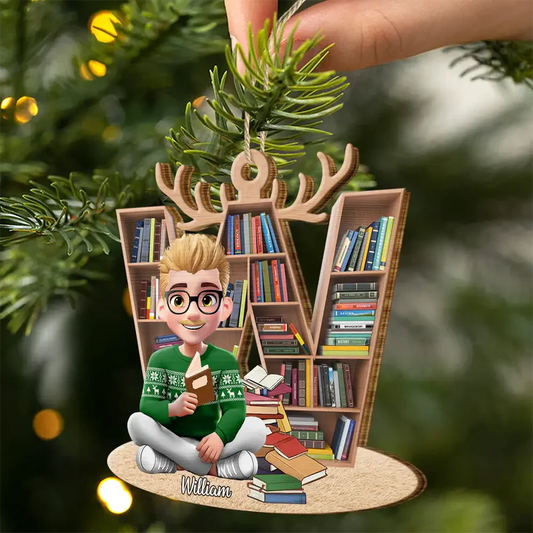 Reading Girl Monogram Bookish Keepsake - Personalized Custom Acrylic Ornament