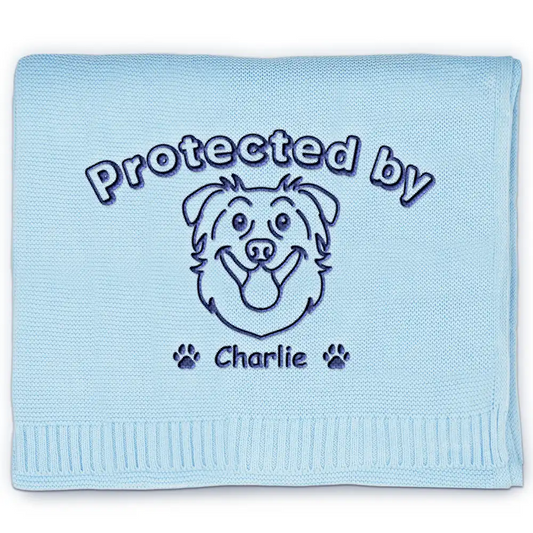 Protected By Dogs - Personalized Embroidered Knitted Baby Blanket