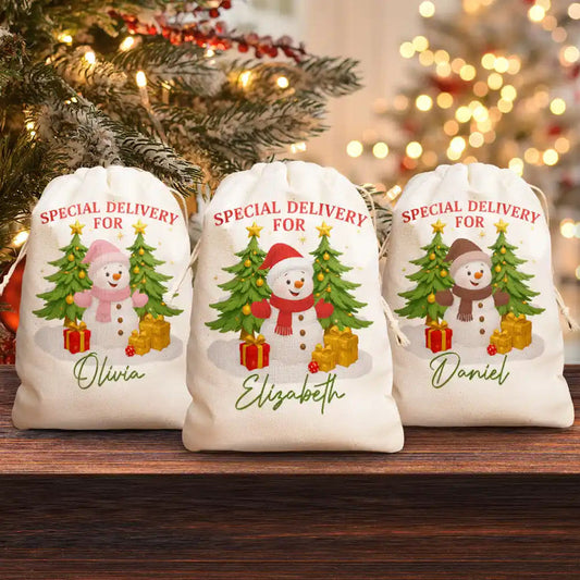 Special Delivery For Christmas Snowman - Personalized Favor Bag