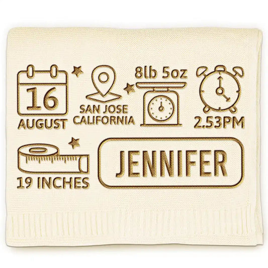 Newborn Baby First Year New Parents - Personalized Embroidered Knitted Baby Blanket