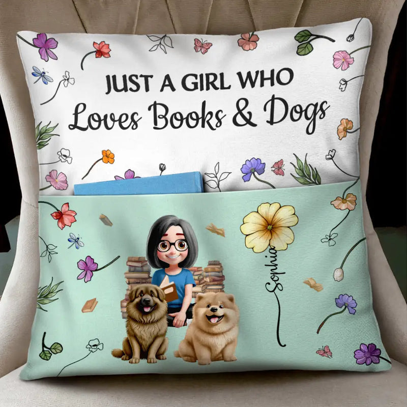 My Reading Pillow Reading Girl With Pets & Birth Month Flower - Personalized Pocket Pillow