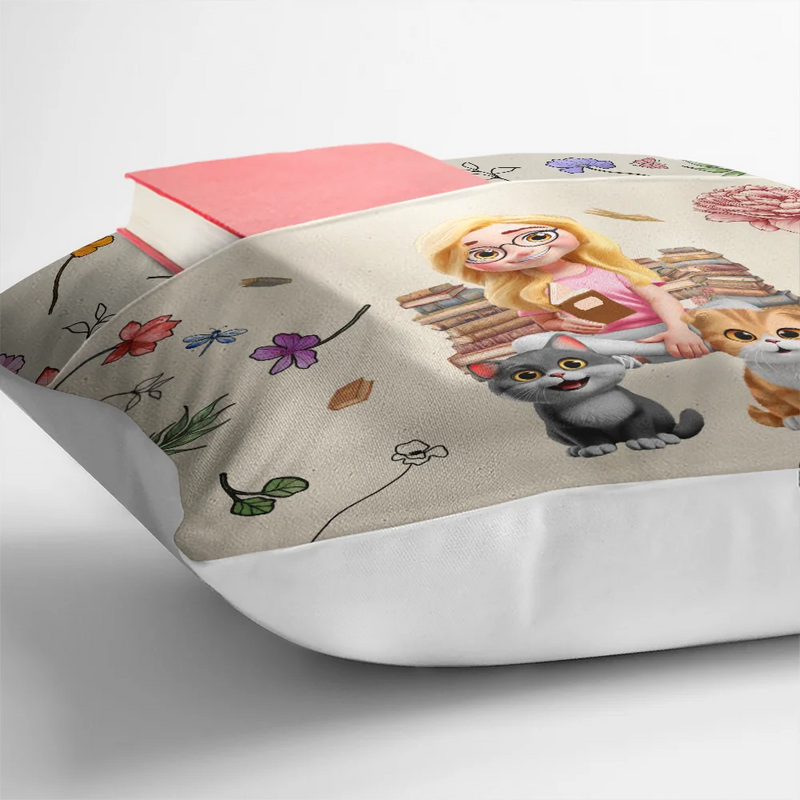 My Reading Pillow Reading Girl With Pets & Birth Month Flower - Personalized Pocket Pillow
