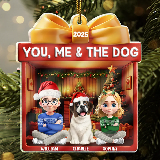 You Me And The Dog Christmas Box - Personalized Custom Shaped Acrylic Ornament