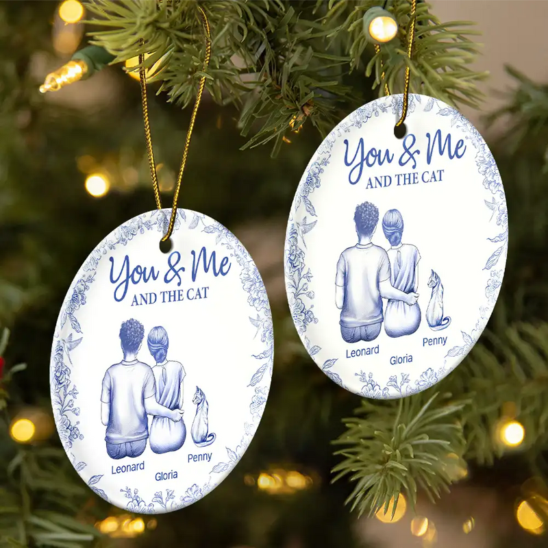 You & Me & The Cat Toile - Personalized Circle Acrylic Ornament