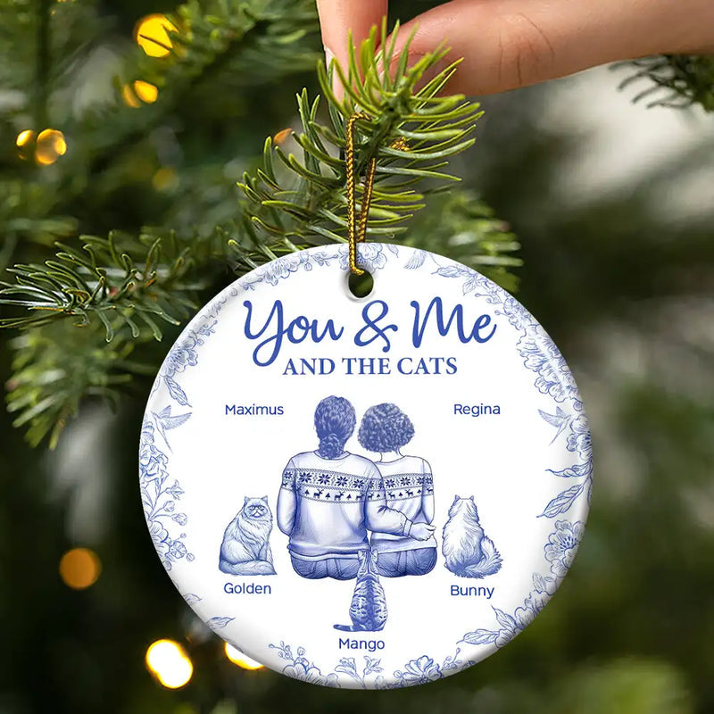 You & Me & The Cat Toile - Personalized Circle Acrylic Ornament