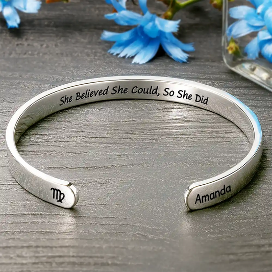 Zodiac Sign Manifestation Message - Personalized Bangle Bracelet Cuff