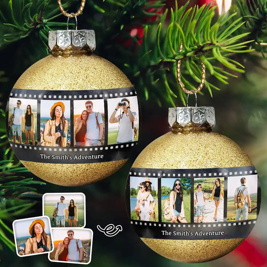 Custom Photo Family Adventure Trip Film Roll - Personalized Ball Ornament