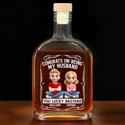 3D Effect Couple Congrats On Being My Husband You Lucky Man - Personalized Whiskey Bottle