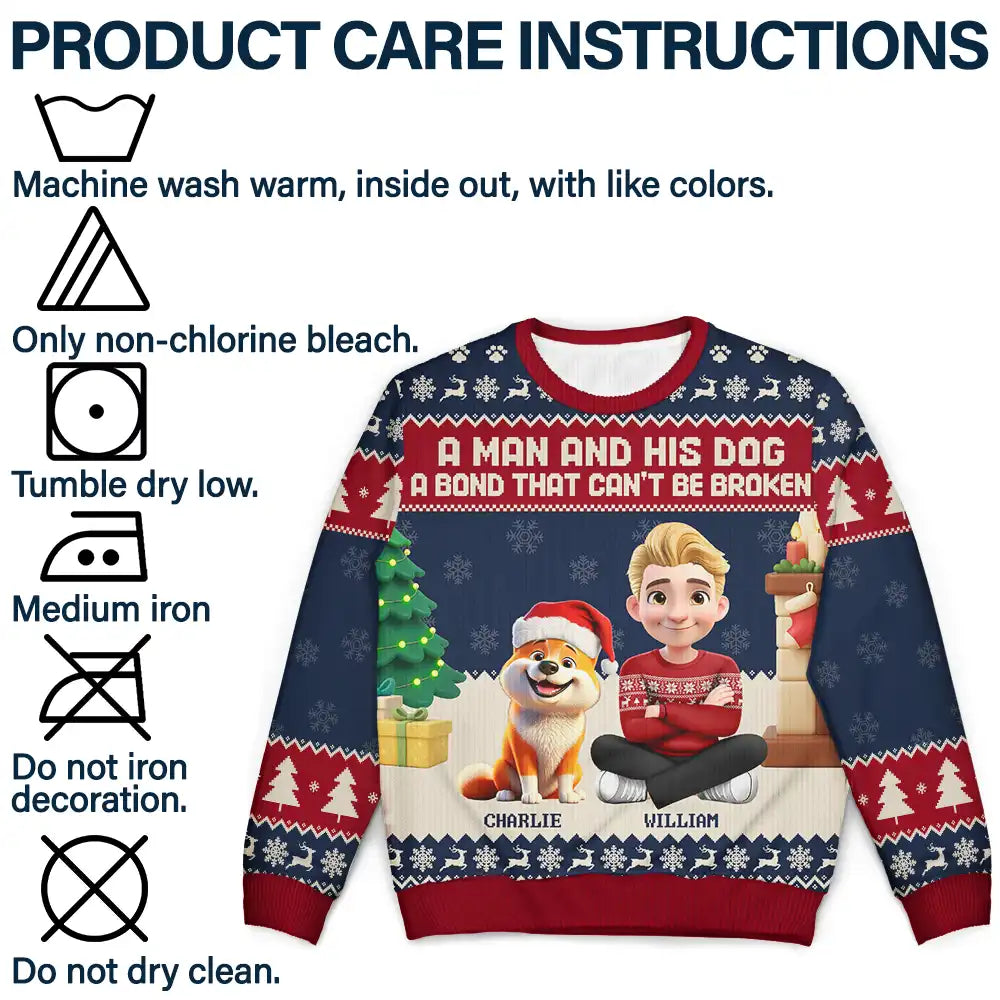 3D Effect A Man And His Dog A Bond That Can't Be Broken - Personalized Unisex Ugly Sweater